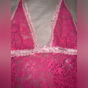 Victoria's Secret Pink Lace Chemise Sheer Floral Design